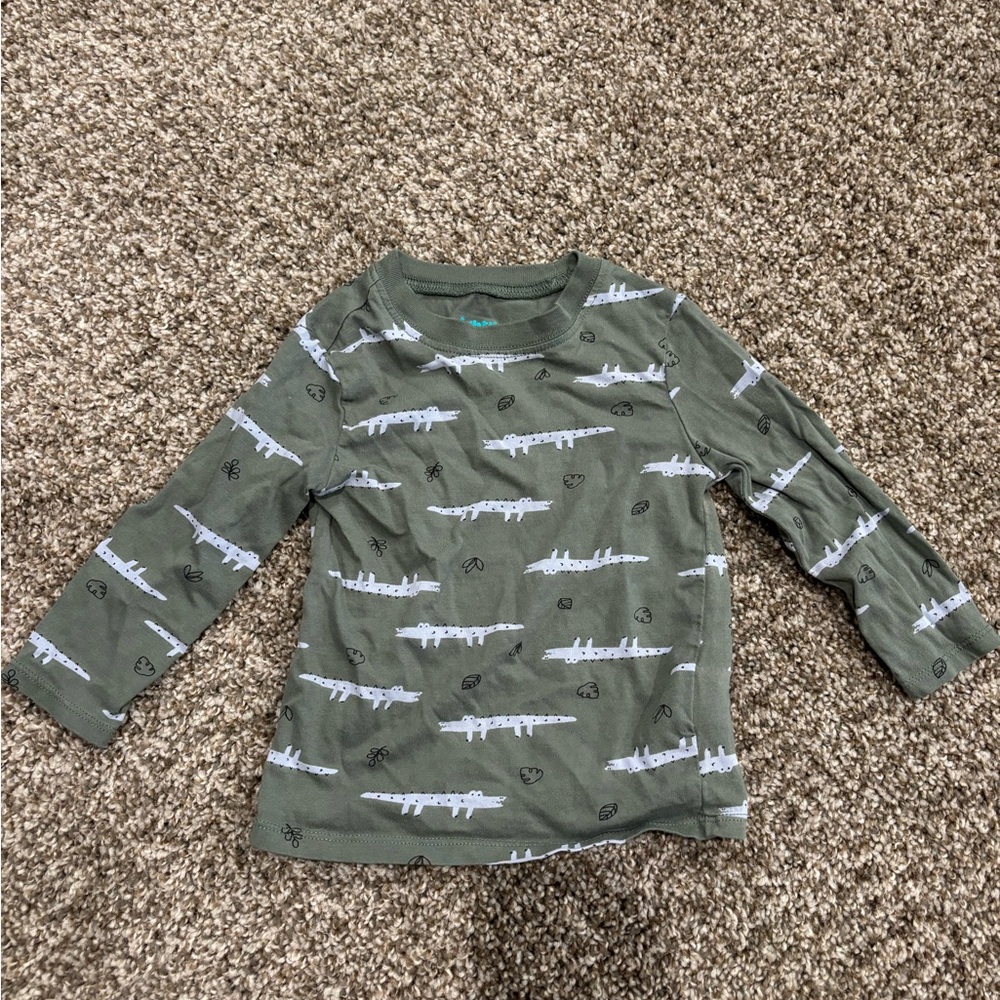 Green and White Long Sleeve Tee with Subtle Stripes